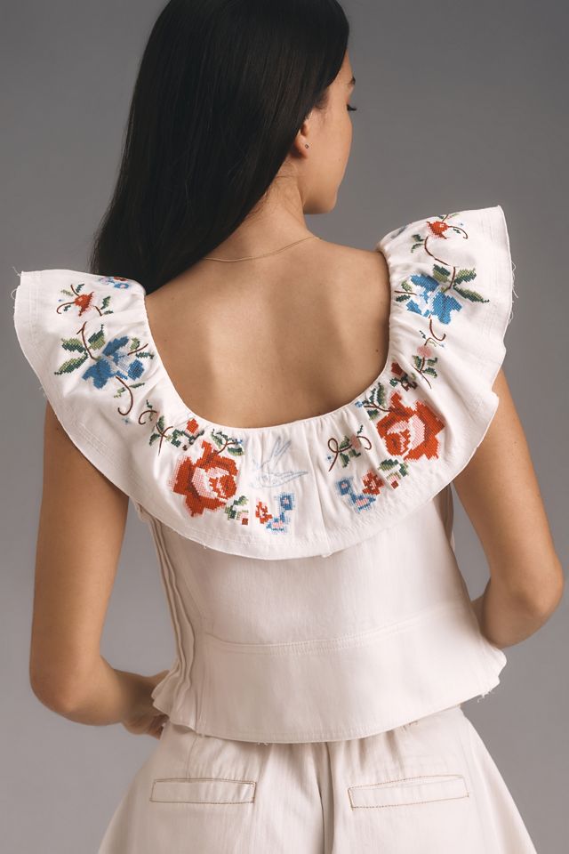 Pilcro Embellished Ruffle Collar Top #1