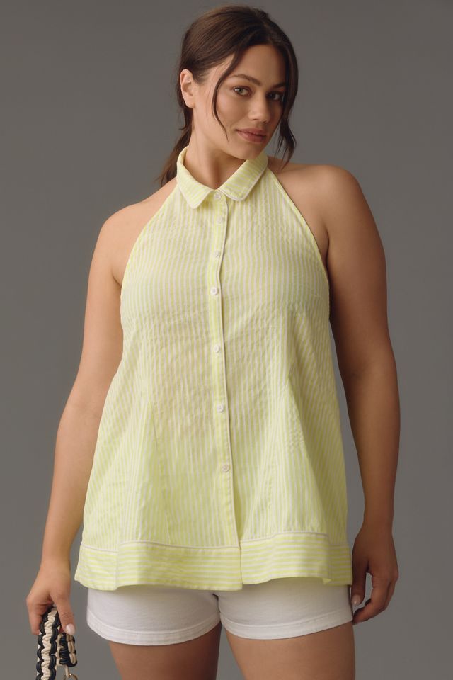 By Anthropologie Button-Front Halter Swing Blouse #4