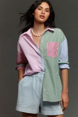Shop Maeve The Bennet Buttondown Shirt By : Mixed Stripe Edition In Multicolor
