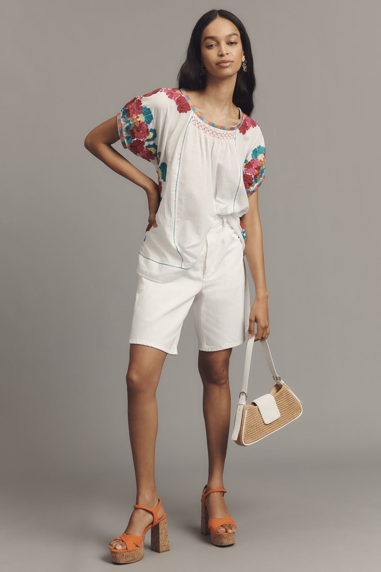 By Anthropologie Short-Sleeve Embroidered Tunic Top