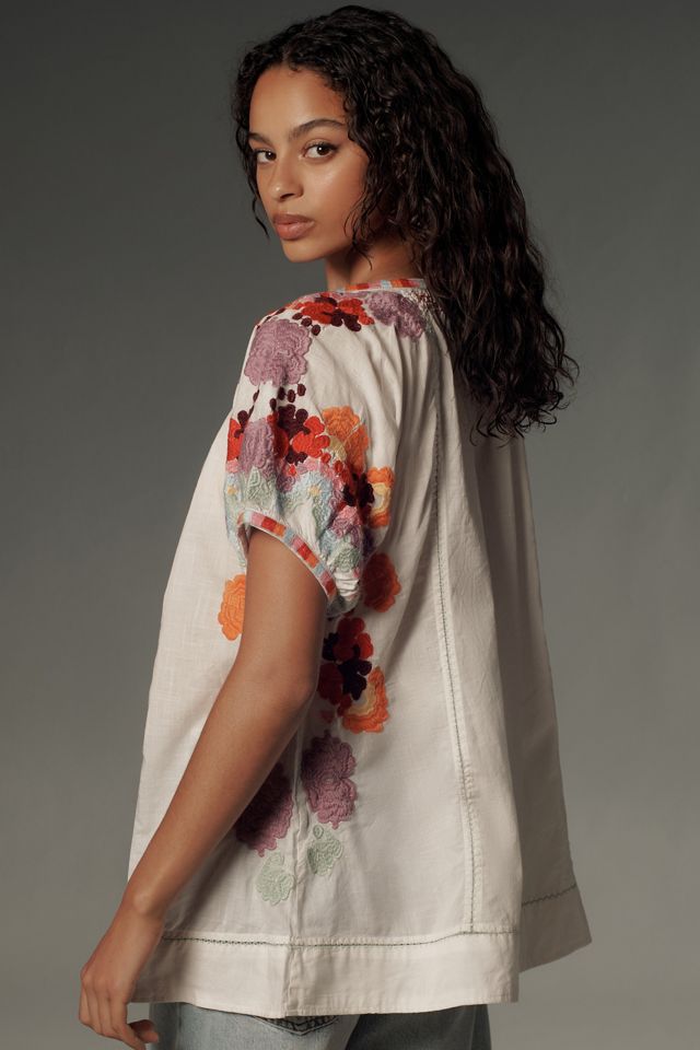 By Anthropologie Short-Sleeve Embroidered Tunic Top #2