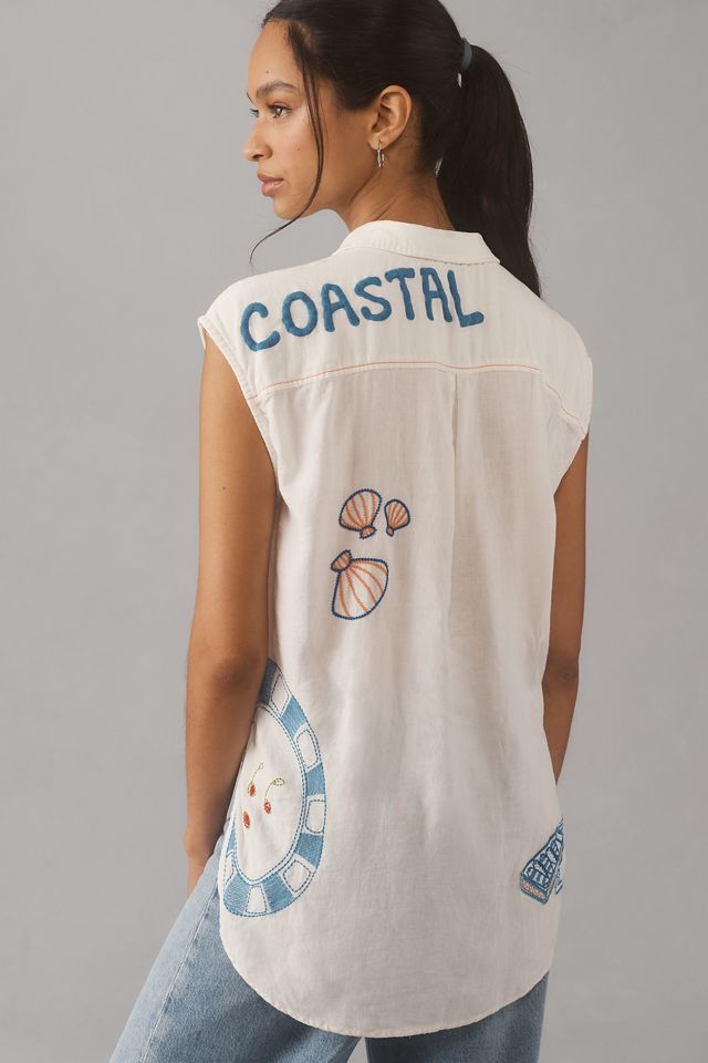 The Bennet Buttondown Shirt by Maeve: Printed Linen Muscle Tank Edition #1