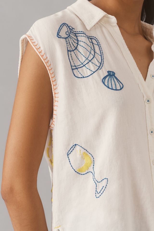 The Bennet Buttondown Shirt by Maeve: Printed Linen Muscle Tank Edition #2