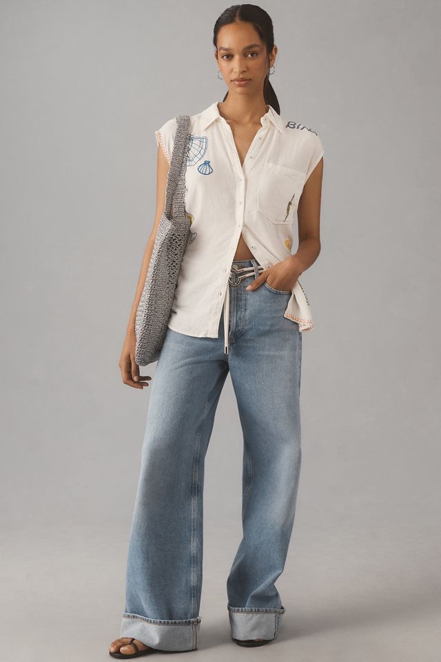 The Bennet Buttondown Shirt by Maeve: Printed Linen Muscle Tank Edition #3