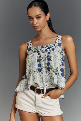 Shop Maeve Mixed Print Swing Tank Top In Blue