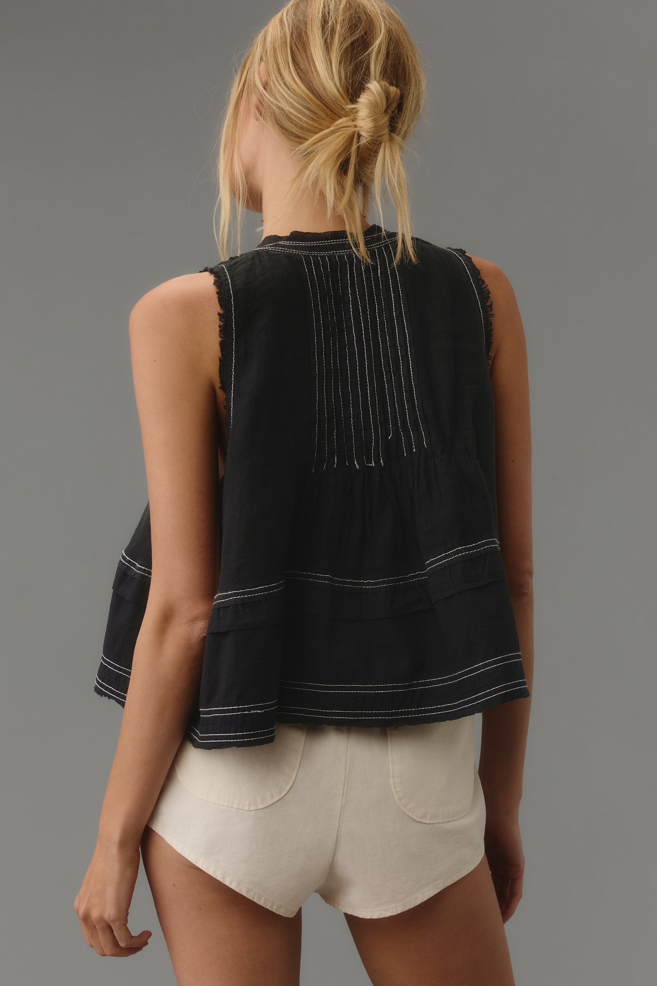 Pilcro Raw-Edge Linen Swing Tank