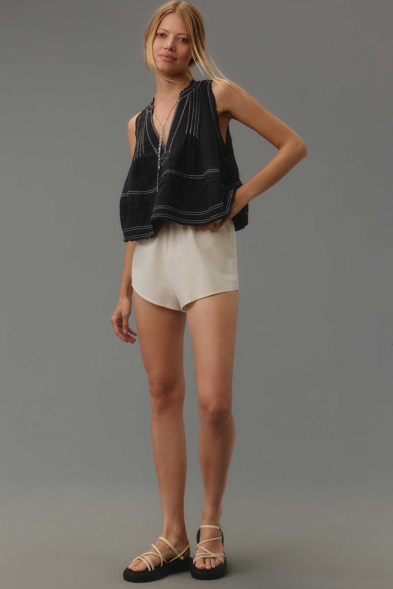 Pilcro Raw-Edge Linen Swing Tank