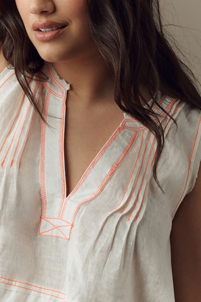 Pilcro Raw-Edge Linen Swing Tank | Anthropologie