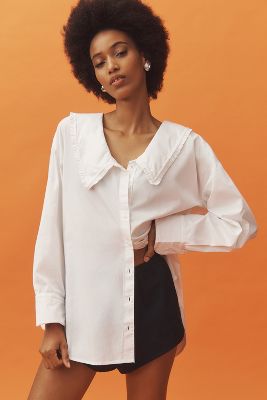 Shop Maeve The Bennet Buttondown Shirt By : Ruffled Collar Edition In White