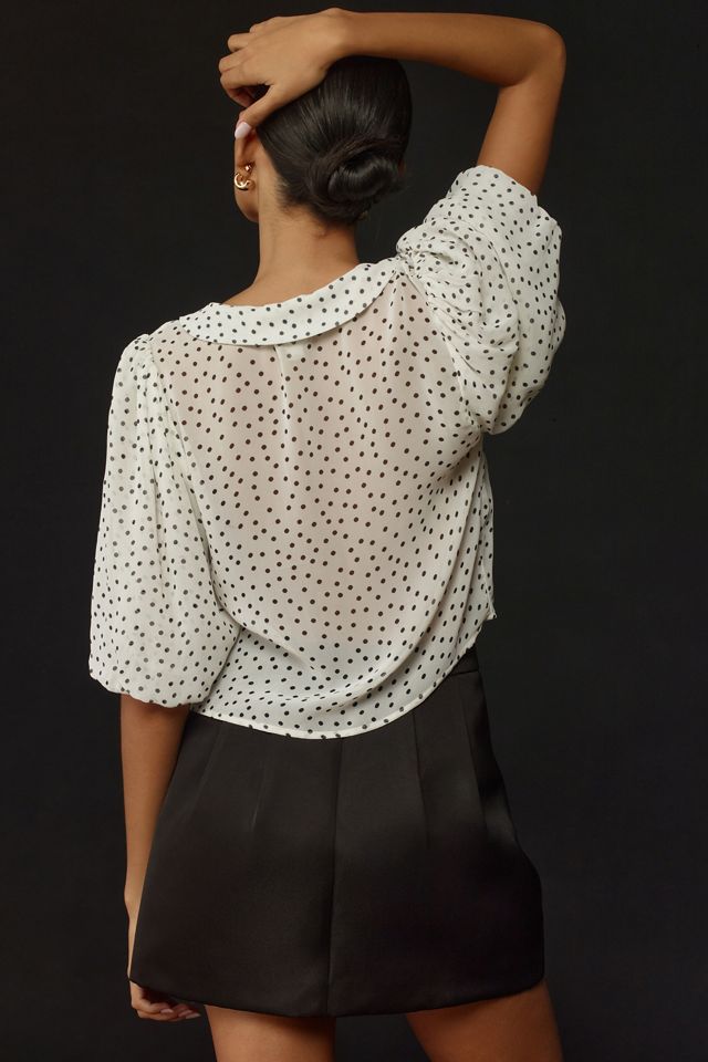 Maeve Puff-Sleeve Tie-Neck Blouse #1