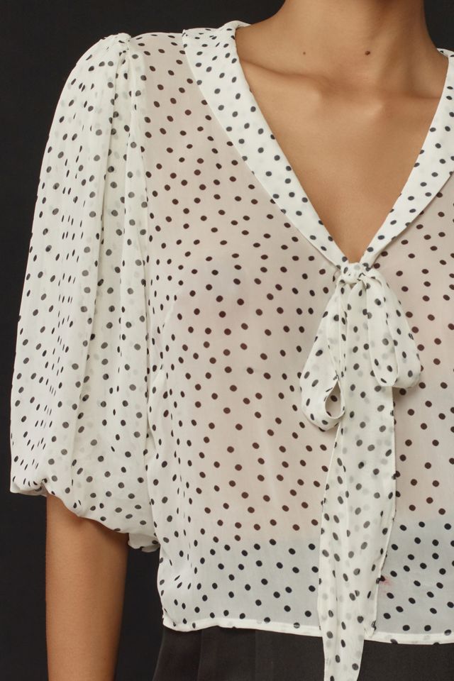 Maeve Puff-Sleeve Tie-Neck Blouse #3