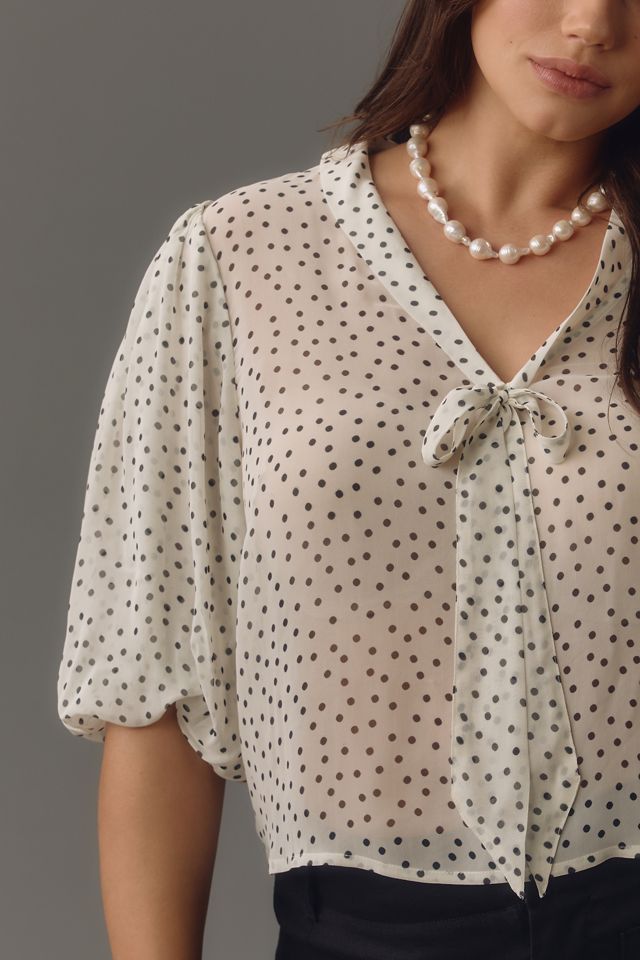 Maeve Puff-Sleeve Tie-Neck Blouse #6