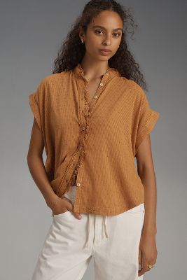Shop Pilcro Oversized Ruffled Blouse In Brown