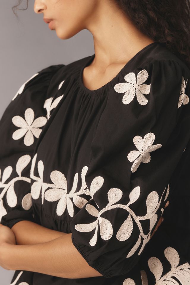 By Anthropologie Crew-Neck Embroidered Blouse #3