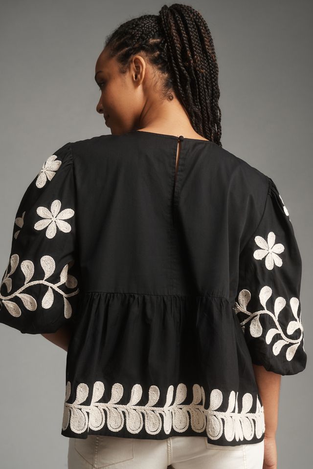 By Anthropologie Crew-Neck Embroidered Blouse #5