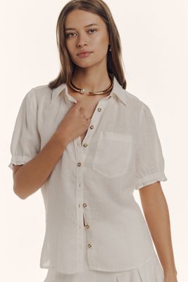The Aly Linen Puff-Sleeve Blouse by Pilcro