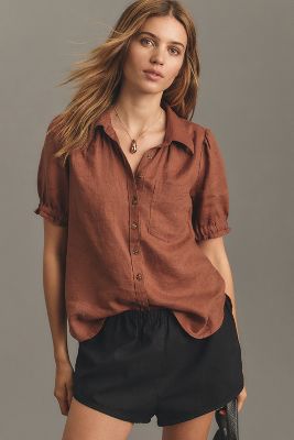 Pilcro The Aly Puff-sleeve Blouse By : Linen Edition In Brown