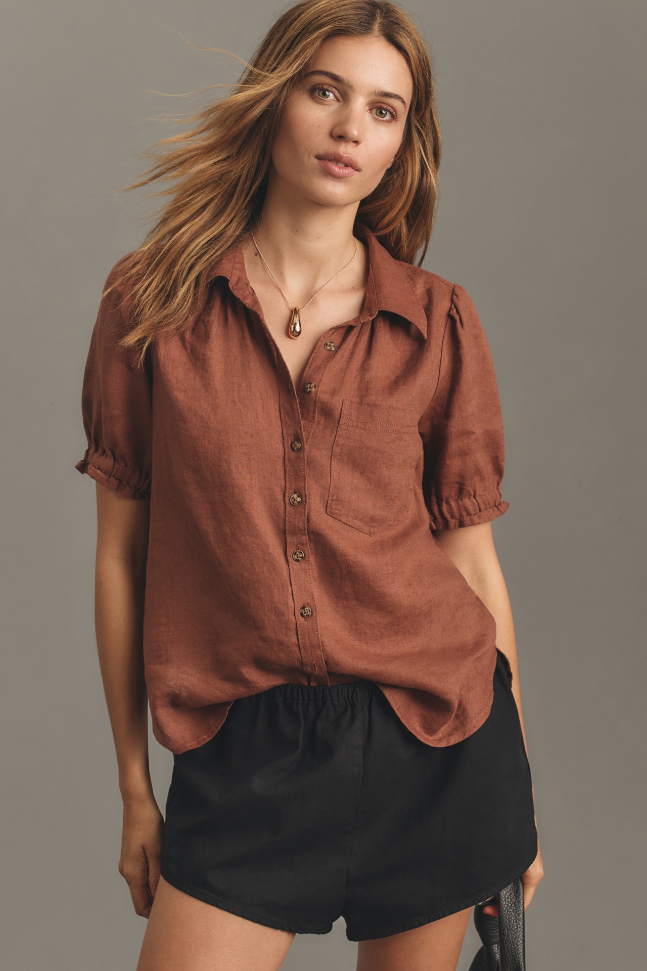 The Aly Puff-Sleeve Blouse by Pilcro: Linen Edition