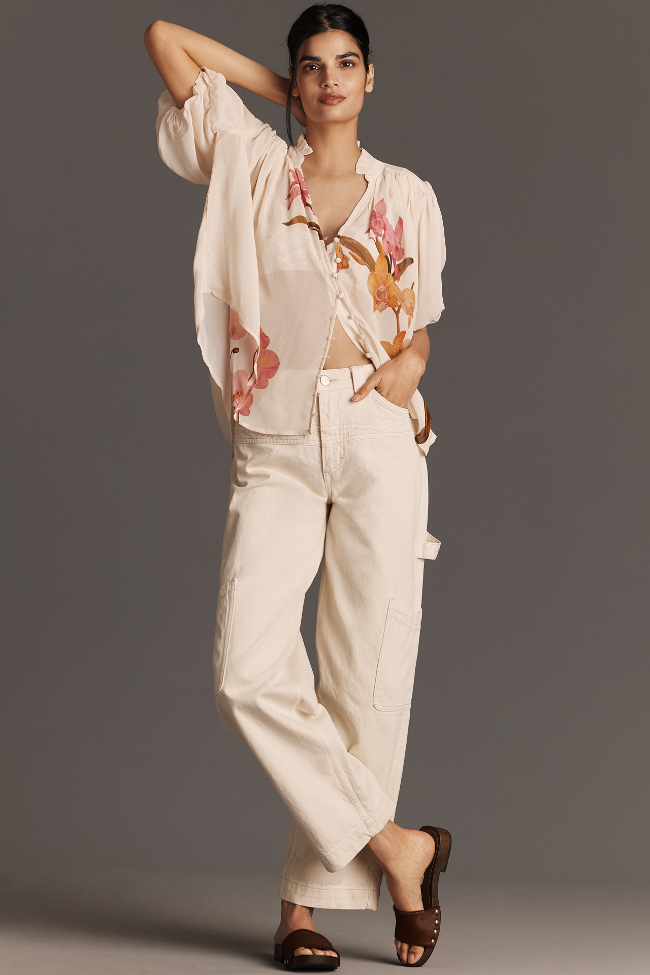 The Estela Short-Sleeve Sheer Printed Blouse