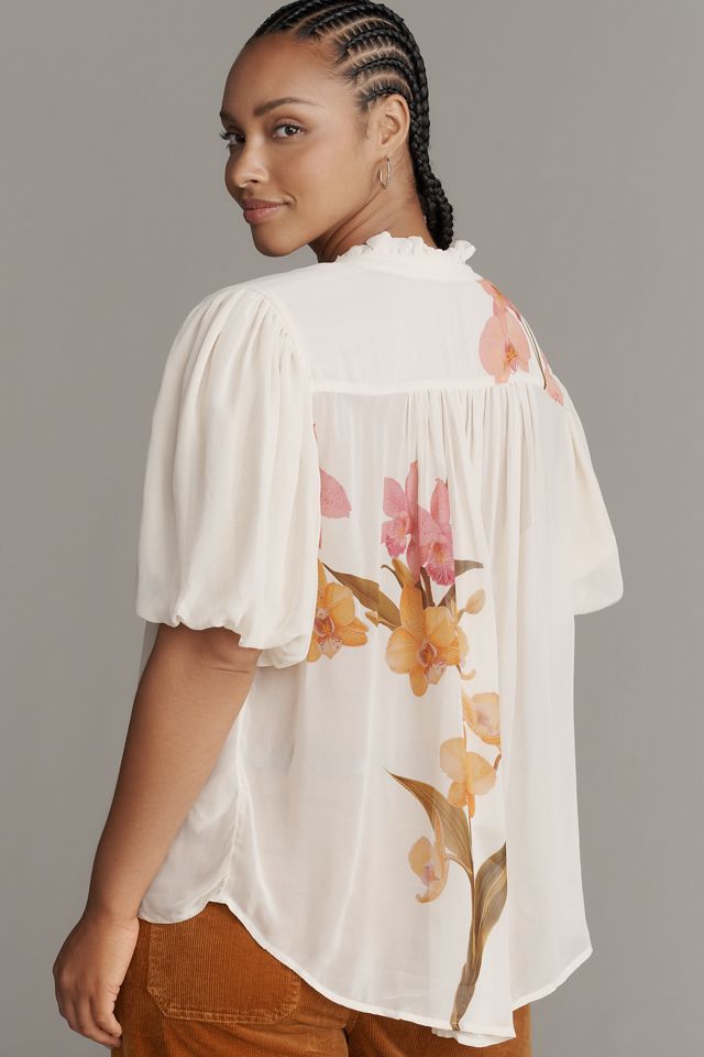 The Estela Short-Sleeve Sheer Printed Blouse #4