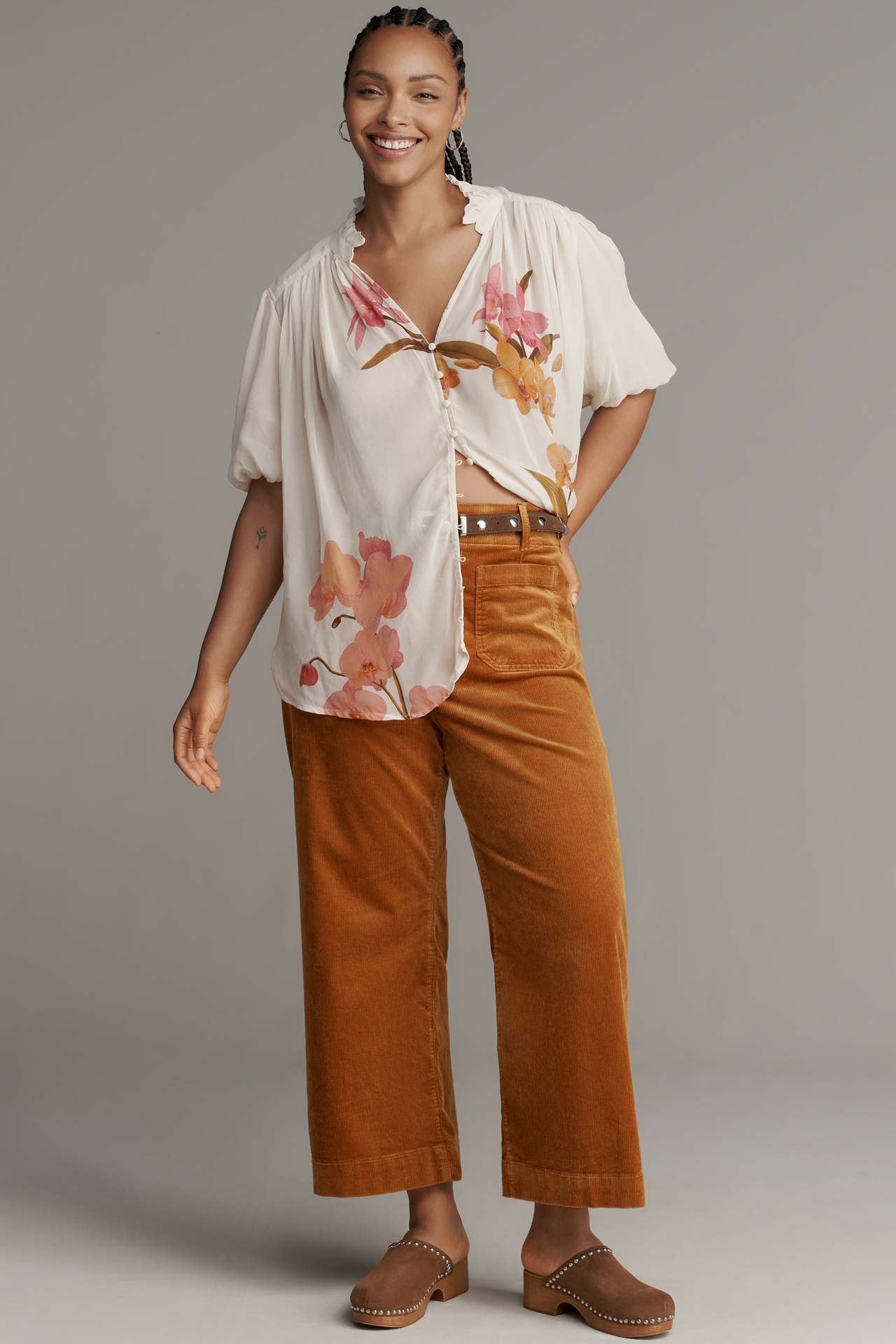 The Estela Short-Sleeve Sheer Printed Blouse