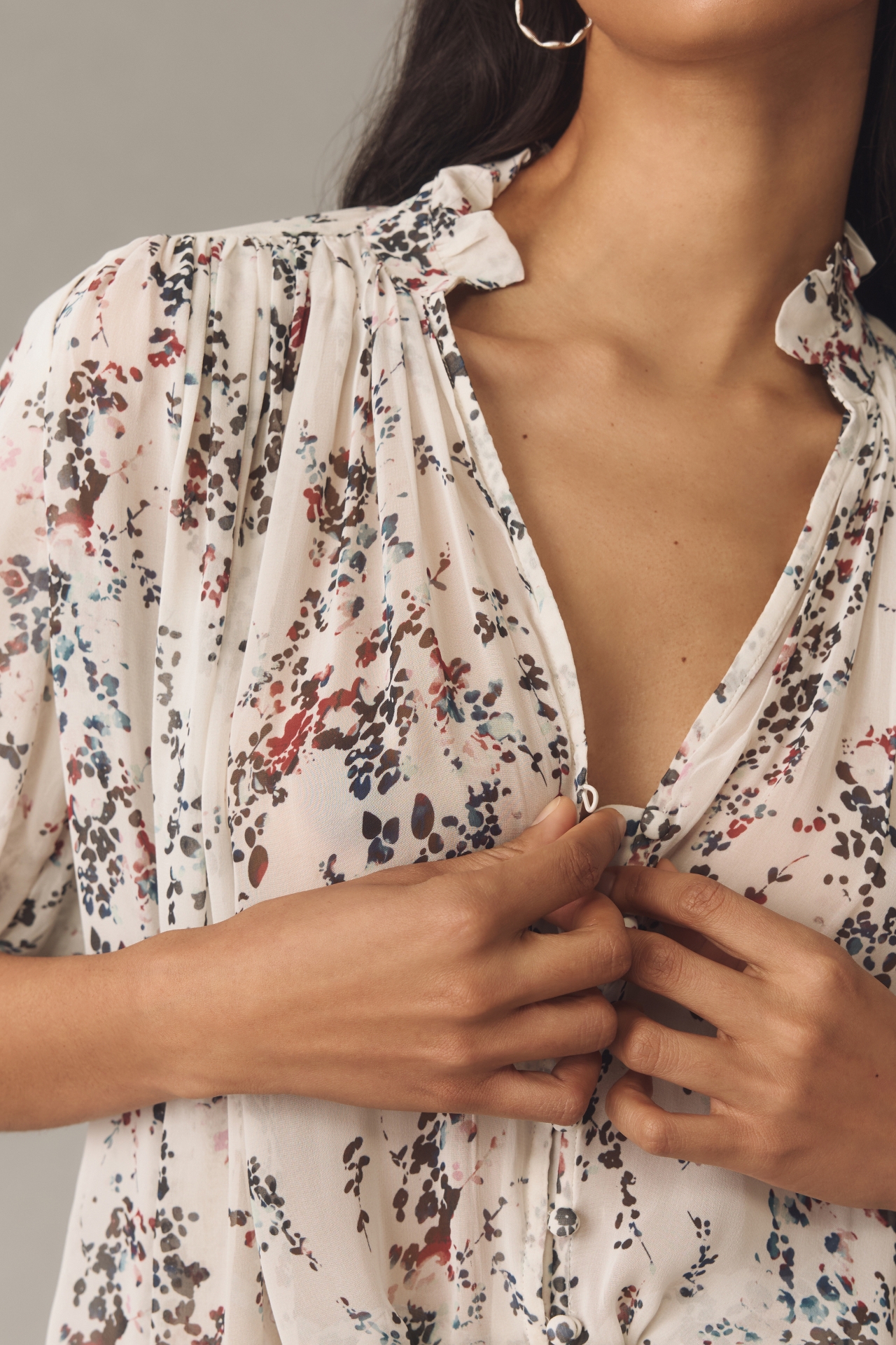 The Estela Sheer Printed Blouse: Short-Sleeve Edition