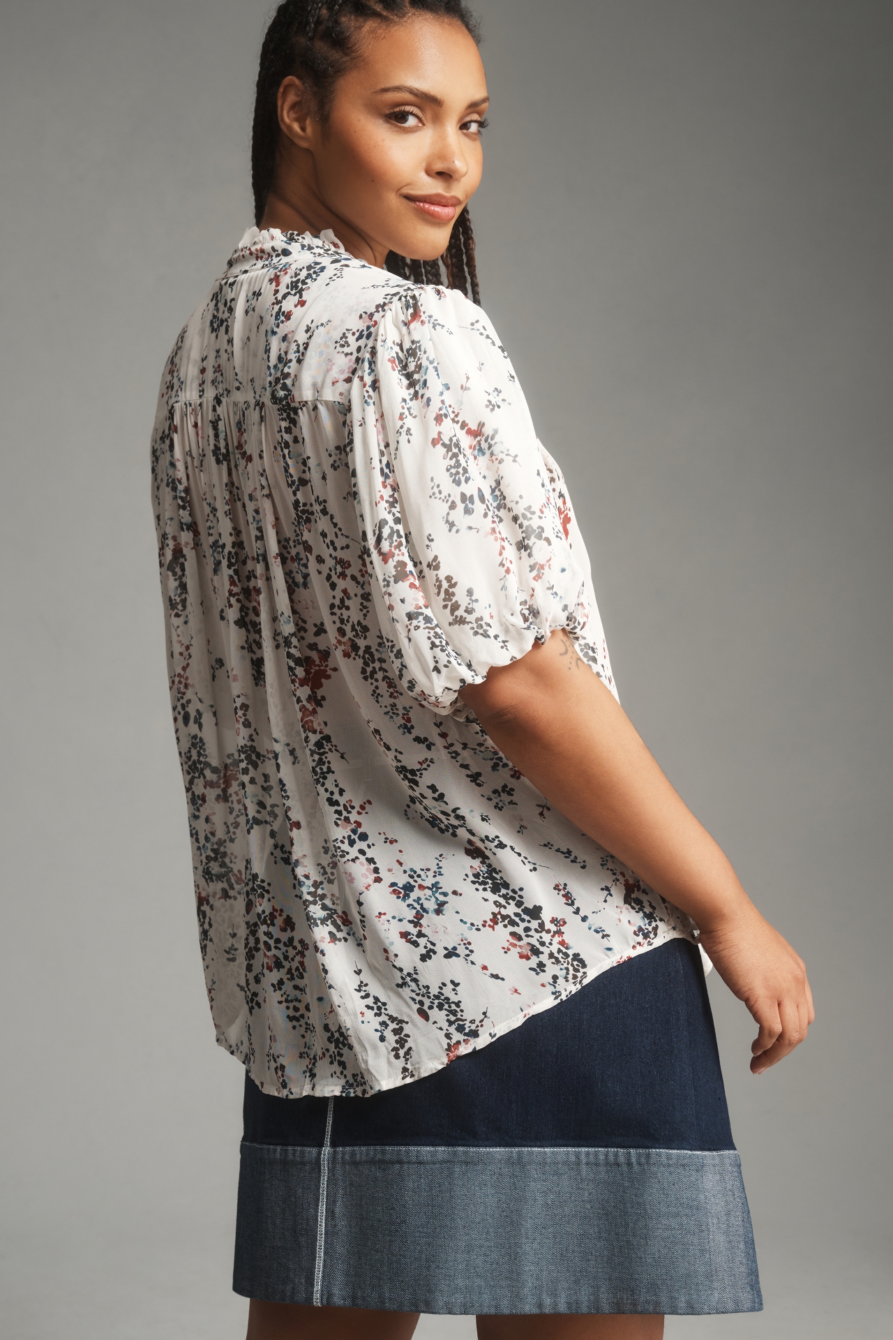 The Estela Sheer Printed Blouse: Short-Sleeve Edition