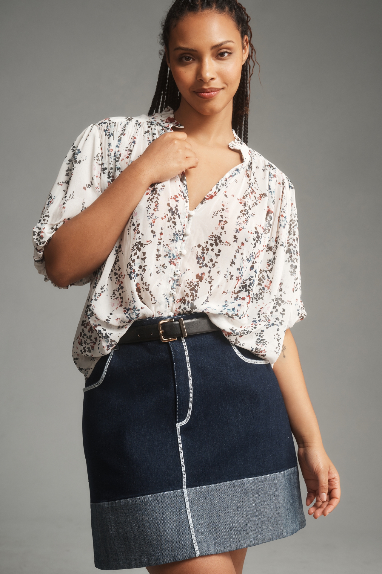 The Estela Sheer Printed Blouse: Short-Sleeve Edition