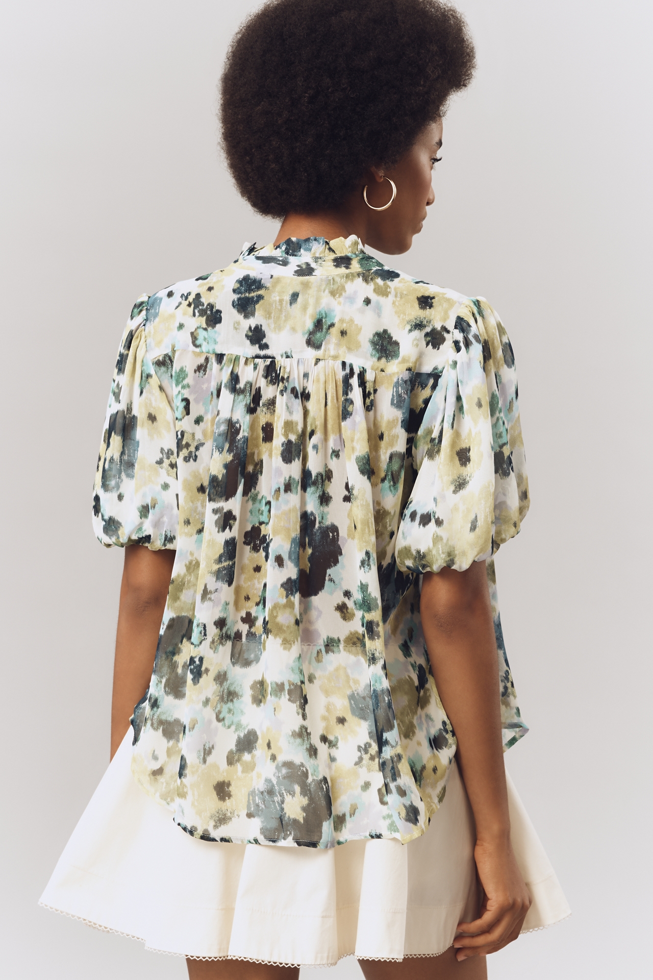 The Estela Short-Sleeve Sheer Printed Blouse