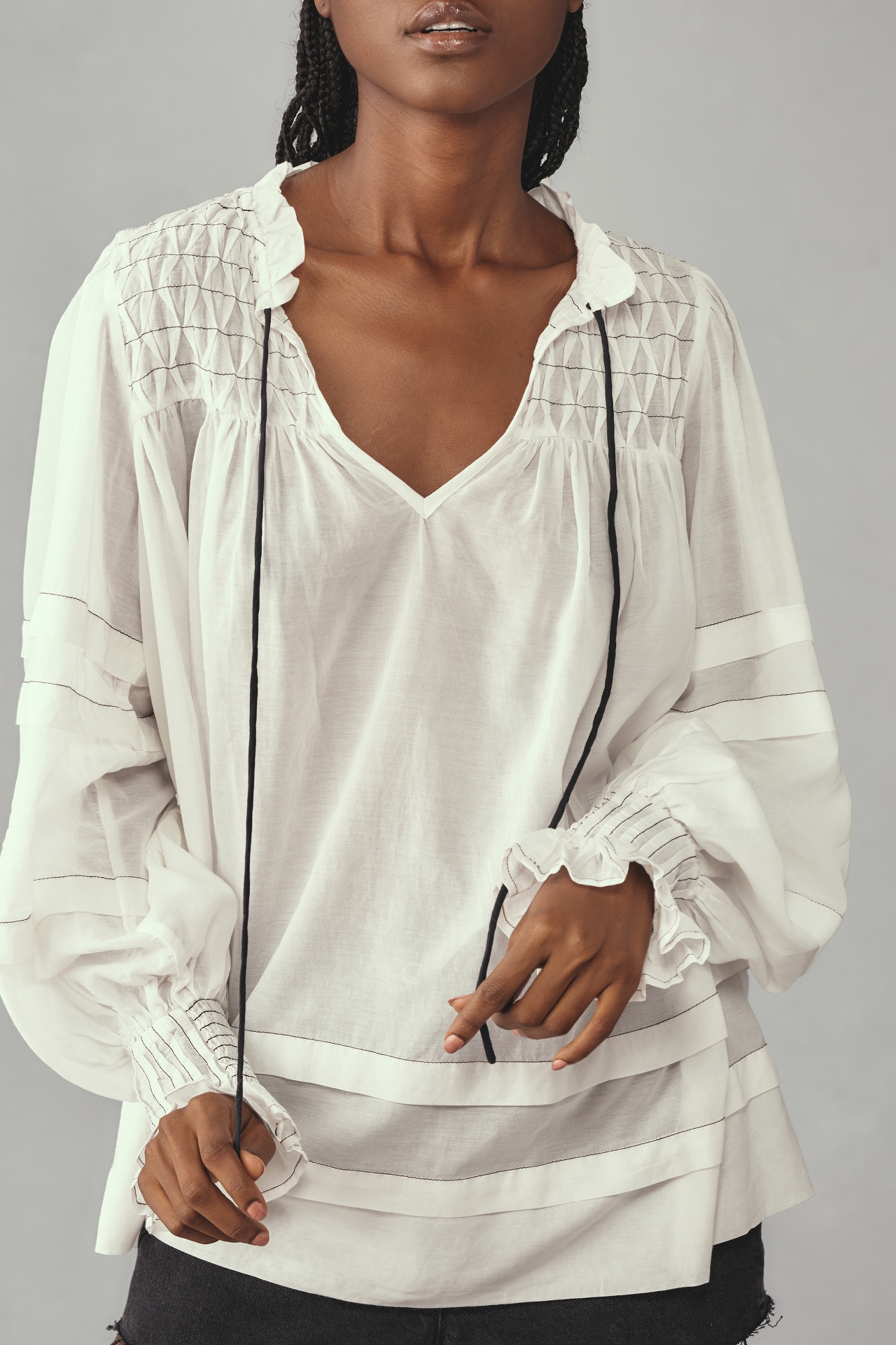 By Anthropologie Long-Sleeve Airy Babydoll Blouse