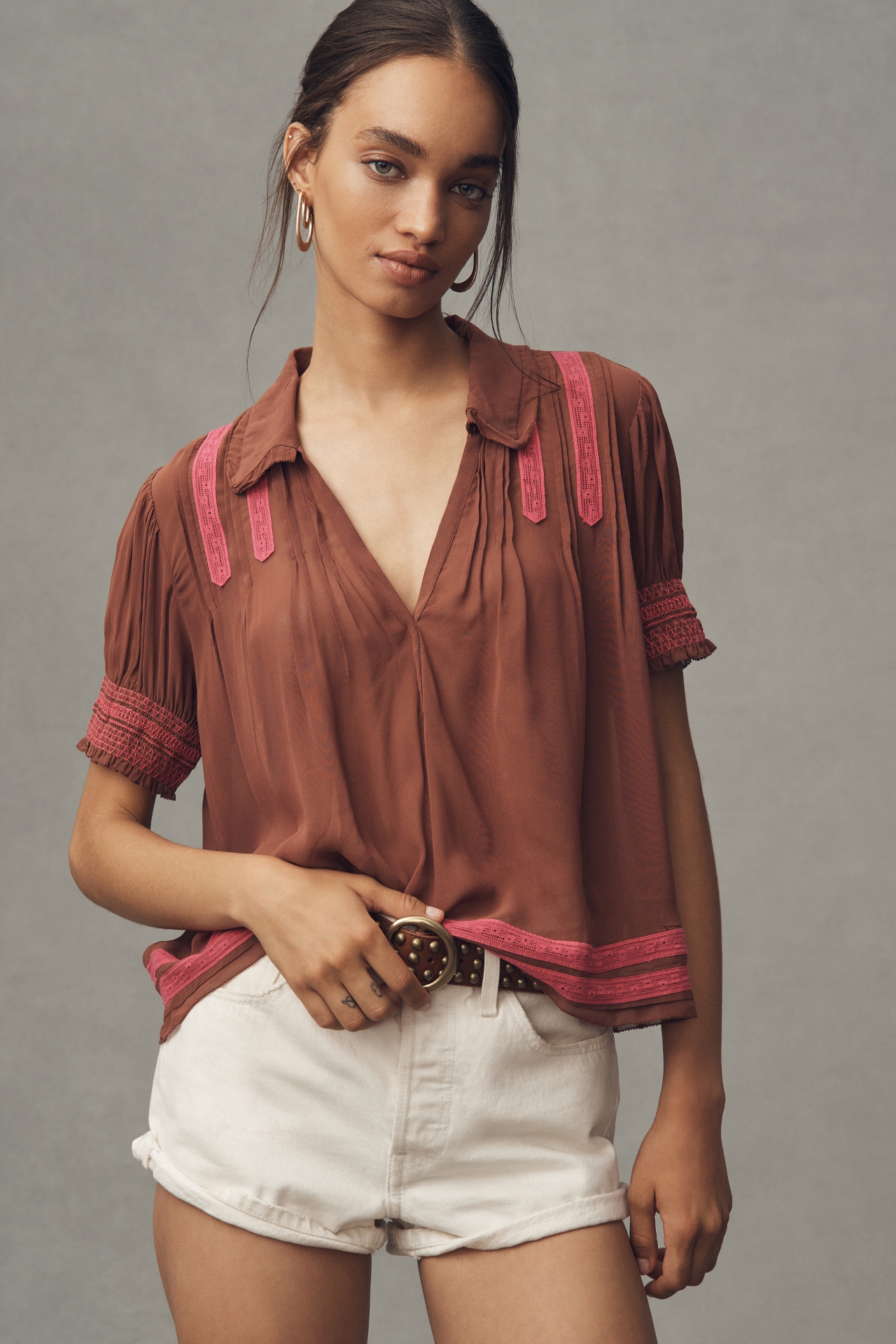 By Anthropologie Short-Sleeve Sheer Blouse