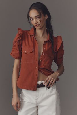 PILCRO THE OZZI RUFFLE-SLEEVE BUTTONDOWN SHIRT BY PILCRO 