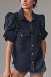 Pilcro Ruffle-Sleeve Denim Buttondown Shirt