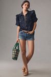 Pilcro Ruffle-Sleeve Denim Buttondown Shirt