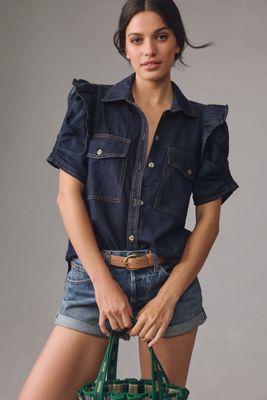 The Ozzi Ruffle-Sleeve Buttondown Shirt by Pilcro