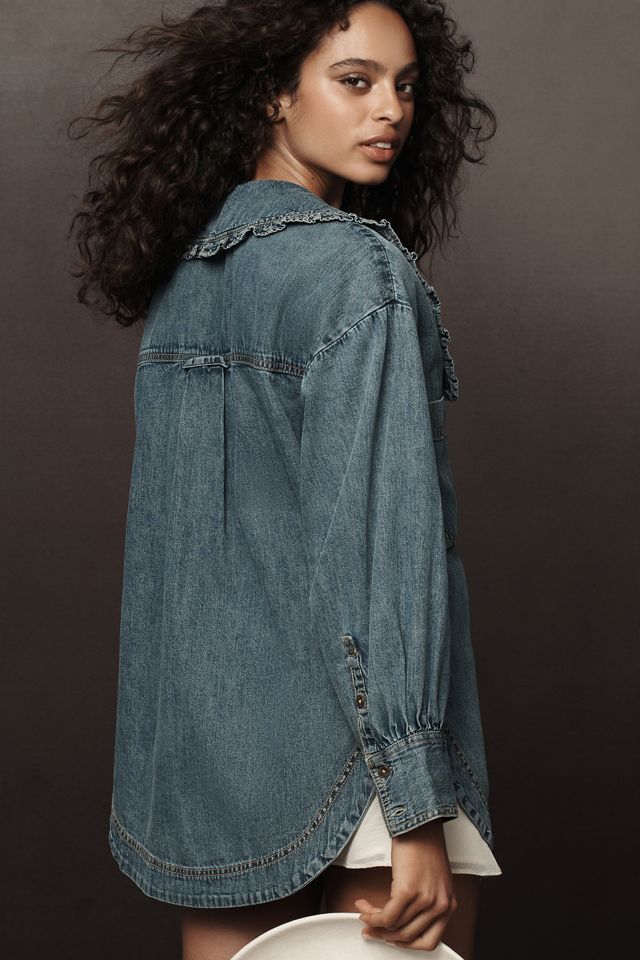 Pilcro Frill-Collar Denim Buttondown Shirt #2
