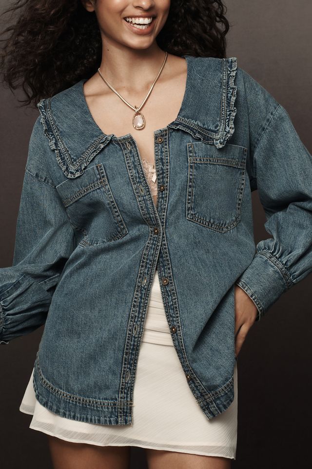 Pilcro Frill-Collar Denim Buttondown Shirt #3