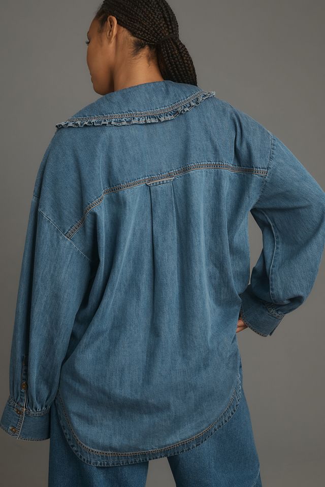 Pilcro Frill-Collar Denim Buttondown Shirt #5