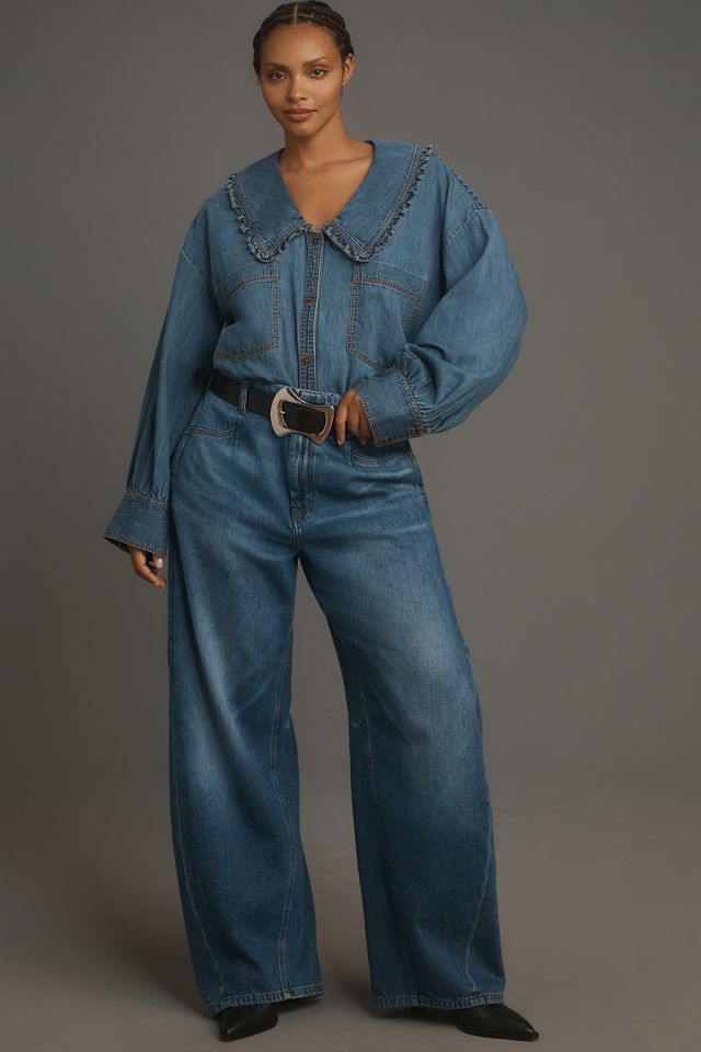 Pilcro Frill-Collar Denim Buttondown Shirt #6
