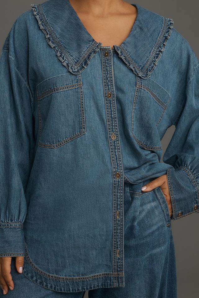 Pilcro Frill-Collar Denim Buttondown Shirt #7