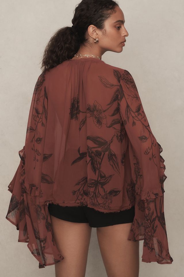 By Anthropologie Flare-Sleeve V-Neck Blouse #1