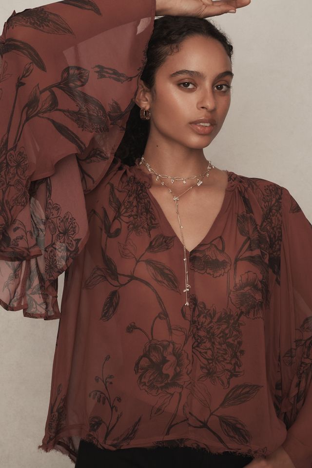 By Anthropologie Flare-Sleeve V-Neck Blouse #2