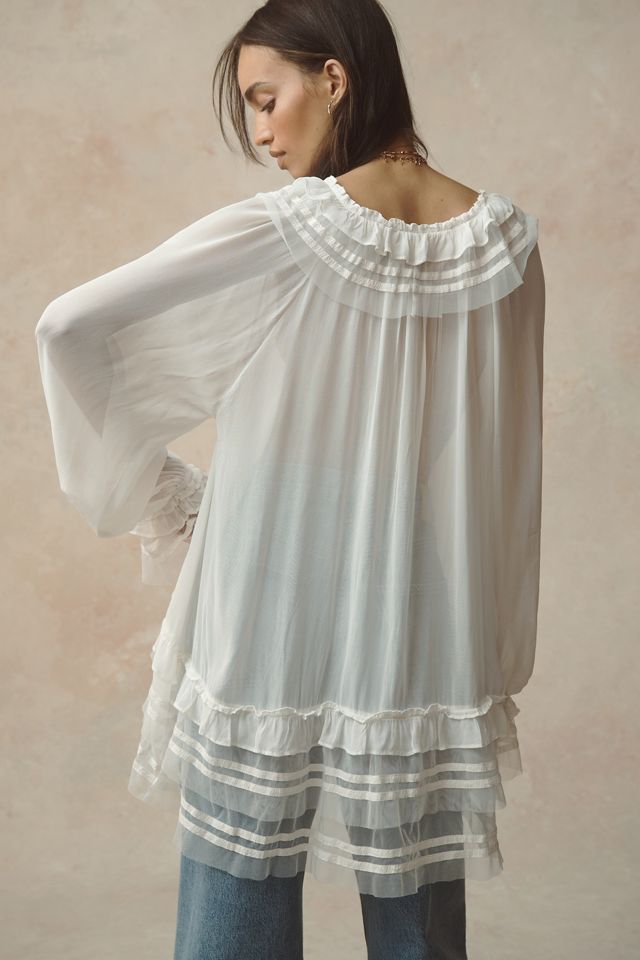 By Anthropologie Sheer Ruffle Ribbon Blouse #2