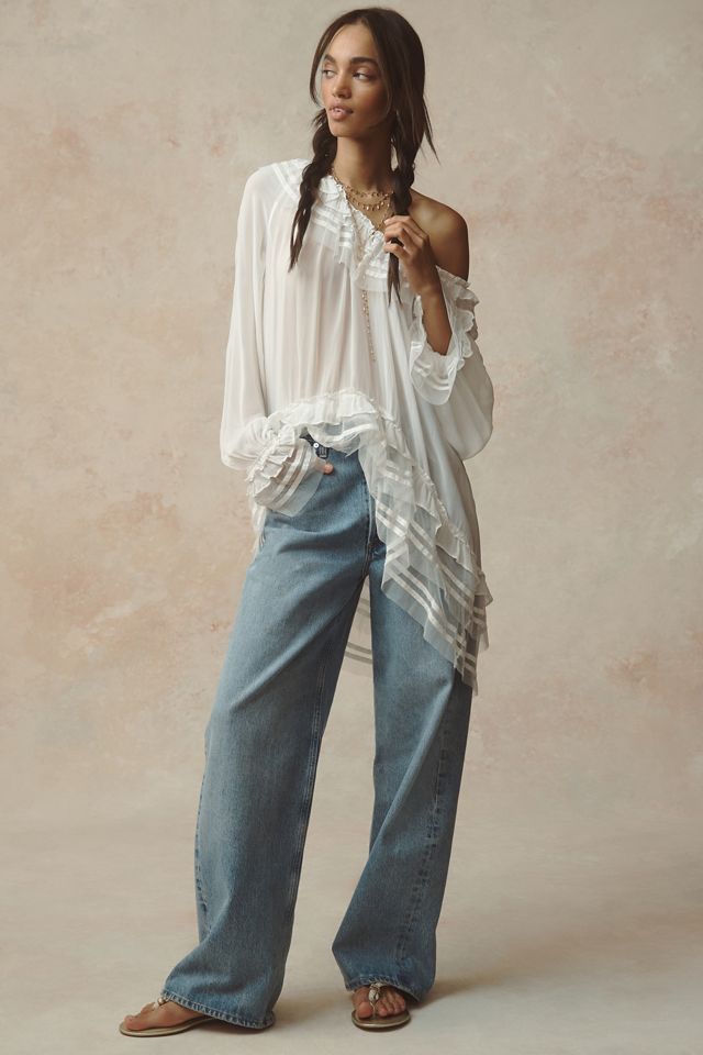 By Anthropologie Sheer Ruffle Ribbon Blouse #3