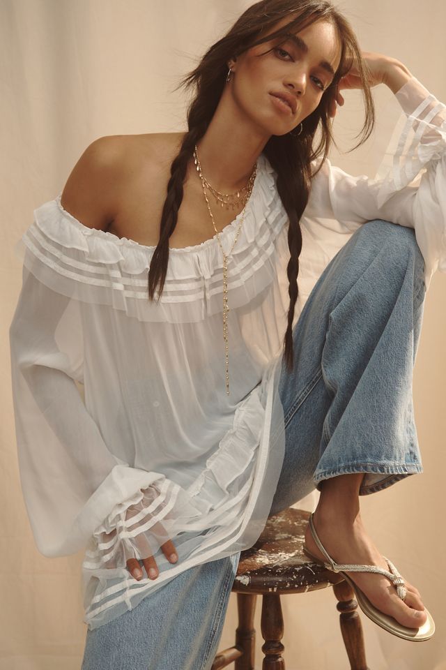 By Anthropologie Sheer Ruffle Ribbon Blouse #1