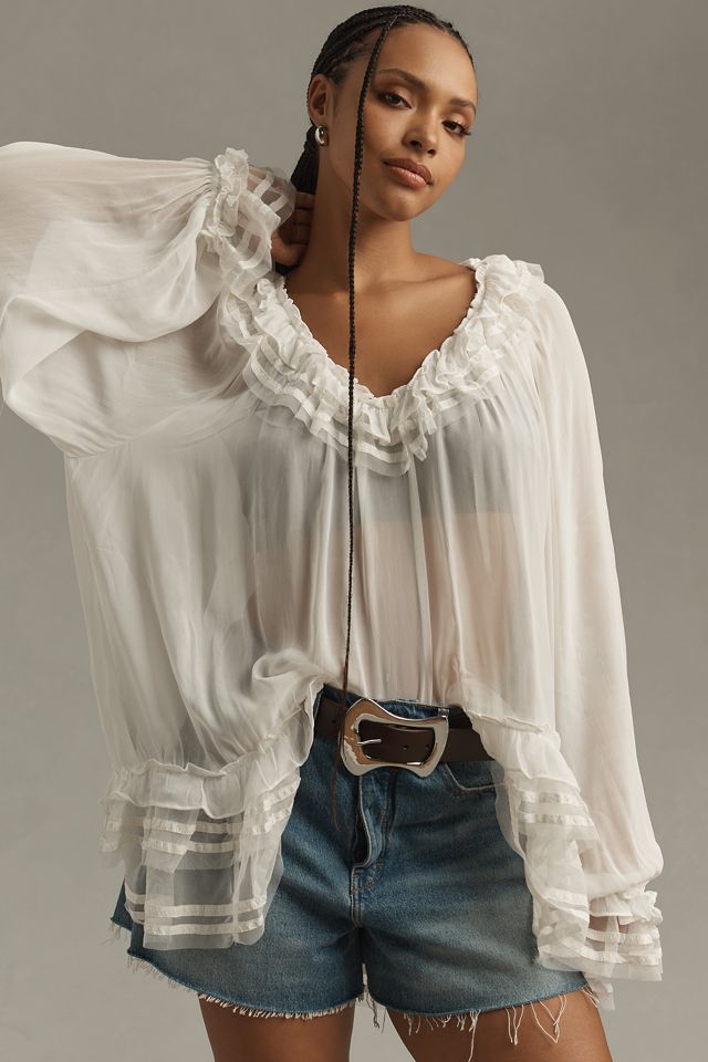 By Anthropologie Sheer Ruffle Ribbon Blouse #4