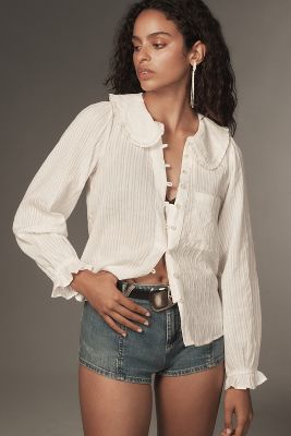 Shop Pilcro The Keira Collared Button-front Blouse By : Long-sleeve Edition In White