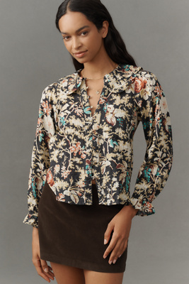 Pilcro The Keira Collared Button-front Blouse By : Long-sleeve Edition In Black