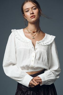 Shop Pilcro Long-sleeve Ruffle Blouse In White