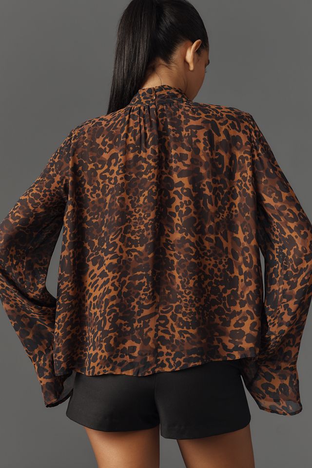 Blusa Swing de Manga Larga con Cuello Mock y Transparencias de Maeve #1